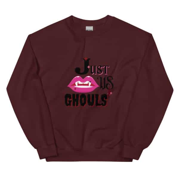 Just Us Ghouls Sweatshirt - Maroon -white bkgd layout