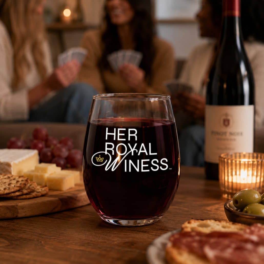 Her Royal Winess® Stemless Wine Glass – White/Gold